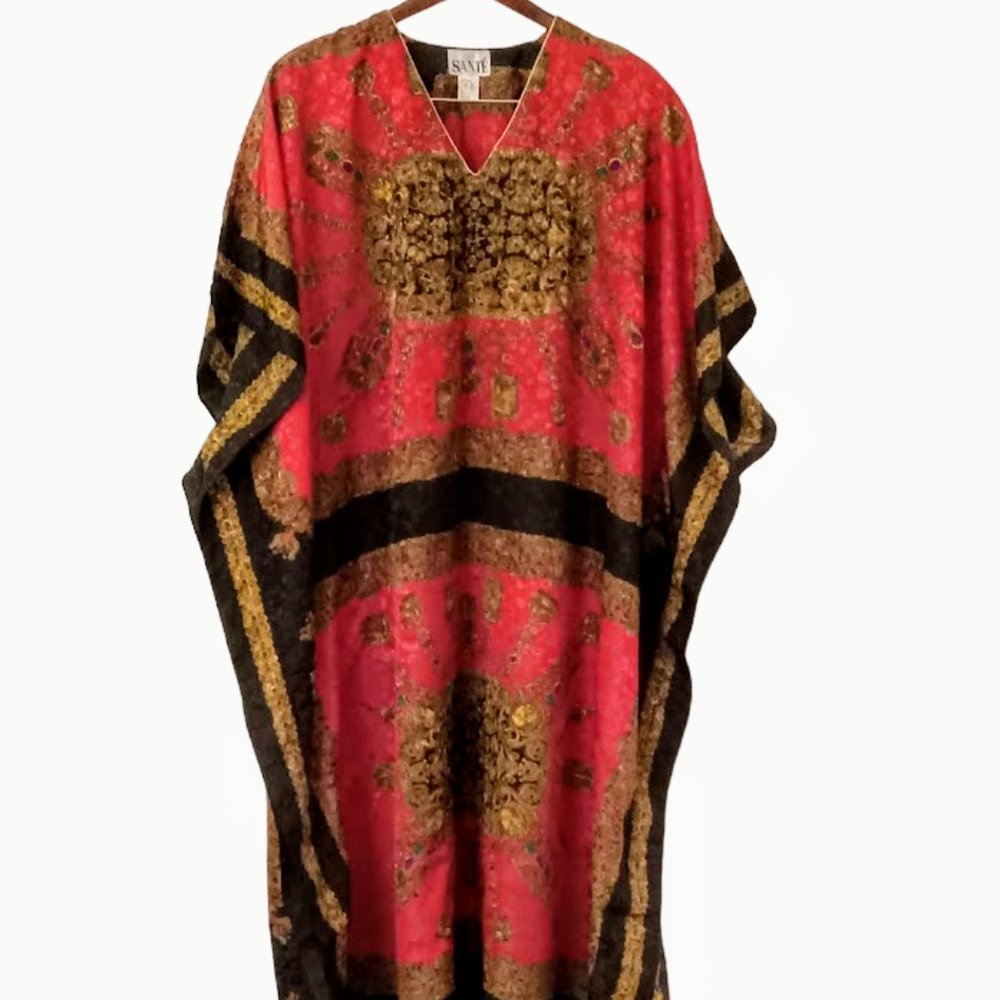 EUC | SANTE Classics | Caftan Kaftan | Red Black Gold | Size: OS (52" x 41")